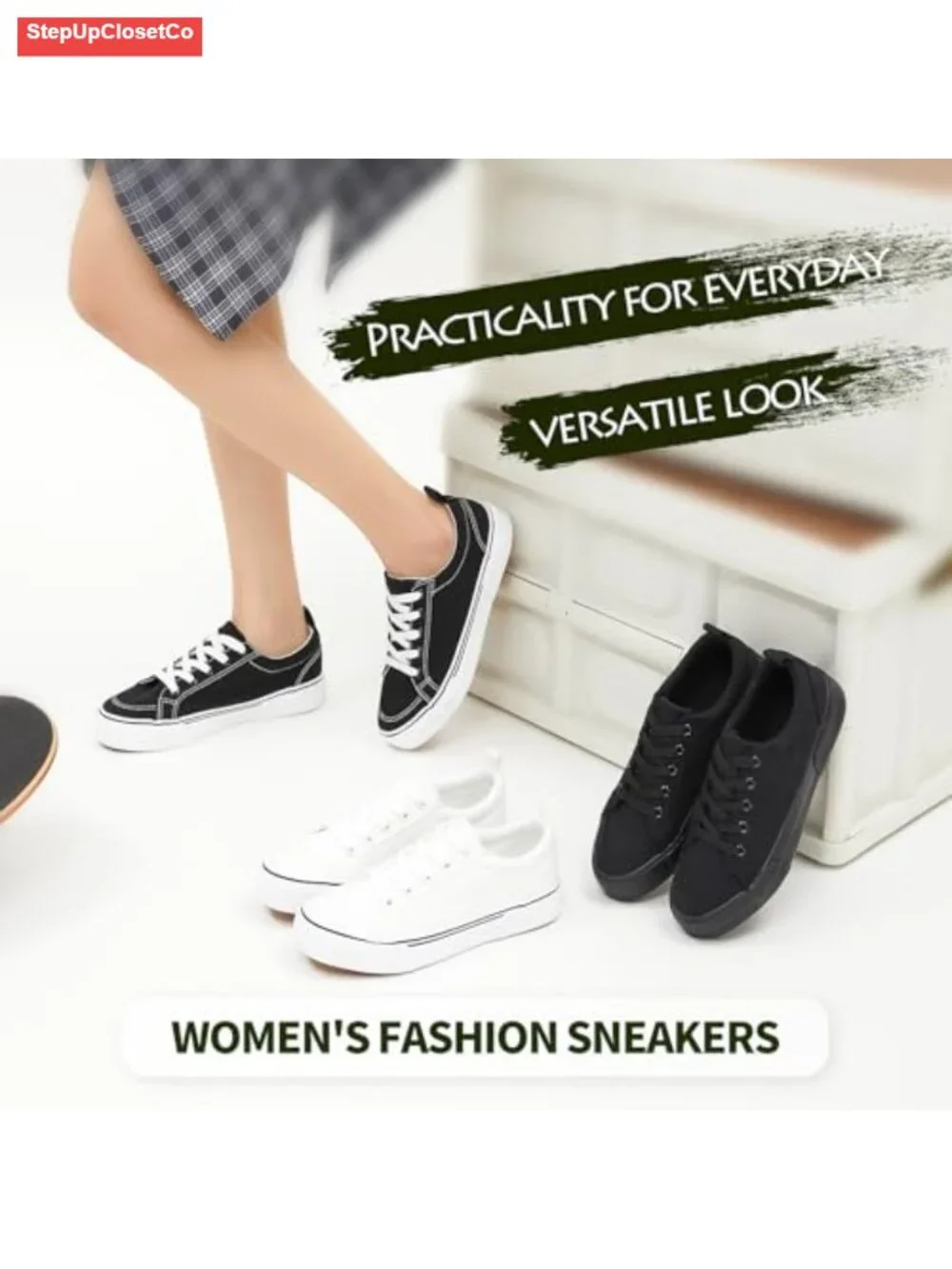 Women's Canvas Sneakers Low Top Comfortable Fashion Tennis Shoes, Breathable